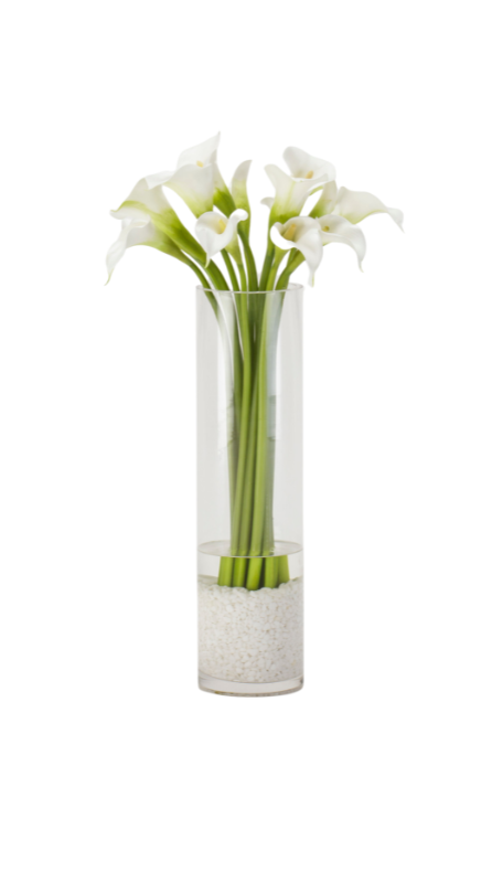 White Calla Lilies in Glass Vase