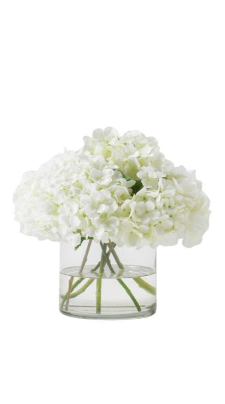 White Hydrangea In Glass Cylinder