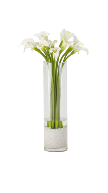 White Calla Lilies in Glass Vase