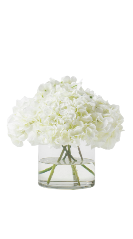 White Hydrangea In Glass Cylinder