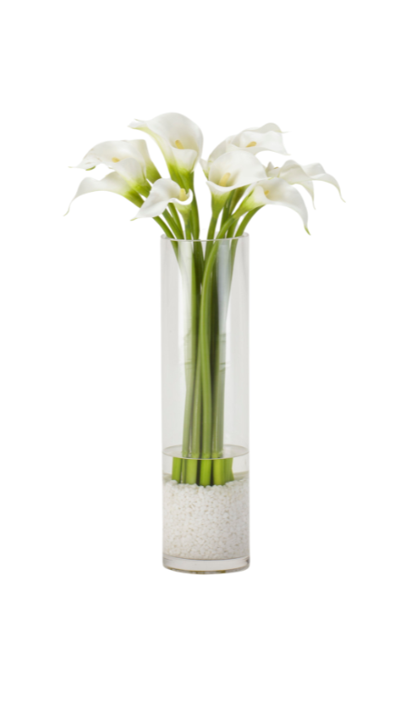 White Calla Lilies in Glass Vase